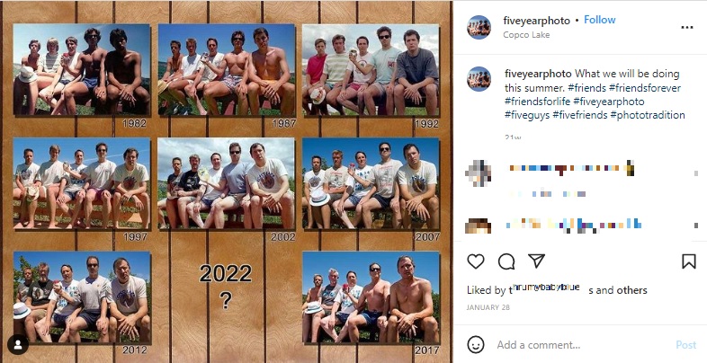 8回の写真撮影をしてきた5人（画像は『Five Year Photo　2022年1月28日付Instagram「What we will be doing this summer.」』のスクリーンショット）