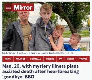 エリックさんの難しい決断を家族も受け入れることに（画像は『The Mirror　2022年6月26日付「Man, 20, with mystery illness plans assisted death after heartbreaking ‘goodbye’ BBQ」（Image:Facebook）』のスクリーンショット）