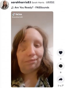 多くのフォロワーを獲得しているサラさん（画像は『Sarah Harris　2022年6月21日付TikTok』のスクリーンショット）