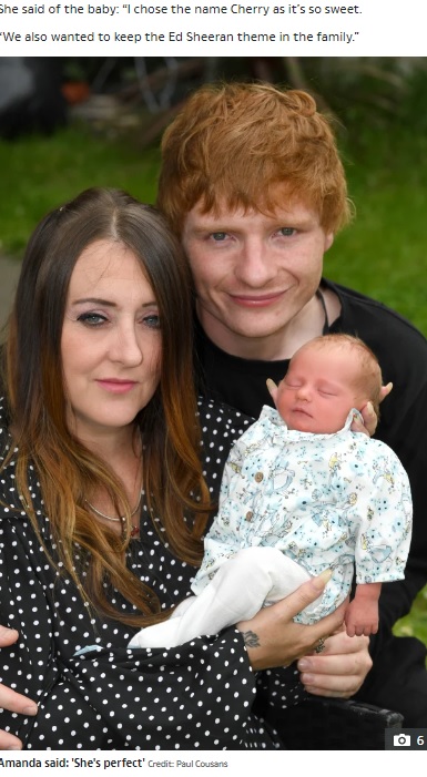 チェリー・ローズちゃんとカップル（画像は『The Sun　2022年6月16日付「SHAPE OF TWO I’ve given birth to ‘Ed Sheeran’s’ baby… I named her after the singer’s wife」（Credit: Paul Cousans）』のスクリーンショット）