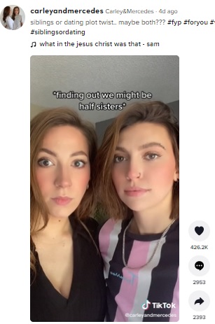 姉妹かもしれない同性カップル（画像は『Carley＆Mercedes　2022年6月19日付TikTok「siblings or dating plot twist.」』のスクリーンショット）