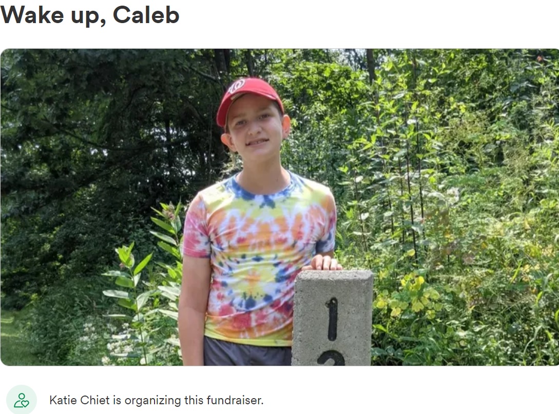 脳を食うアメーバが原因で入院中の13歳少年（画像は『GoFundMe　2022年7月22日付「Wake up, Caleb」』のスクリーンショット）