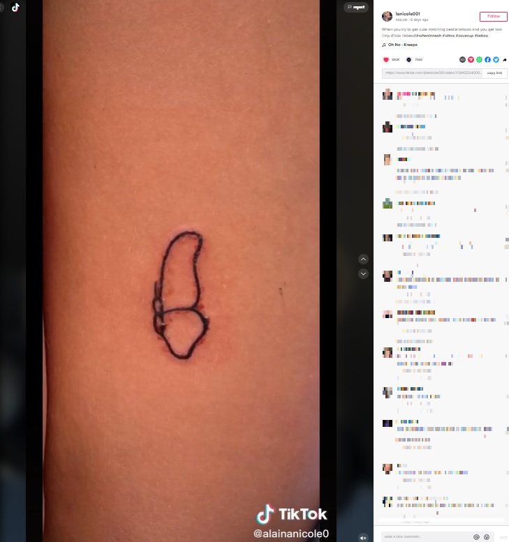 使えない男性器？（画像は『Anicole　2022年8月22日付TikTok「When you try to get cute matching bestie tattoos」』のスクリーンショット）