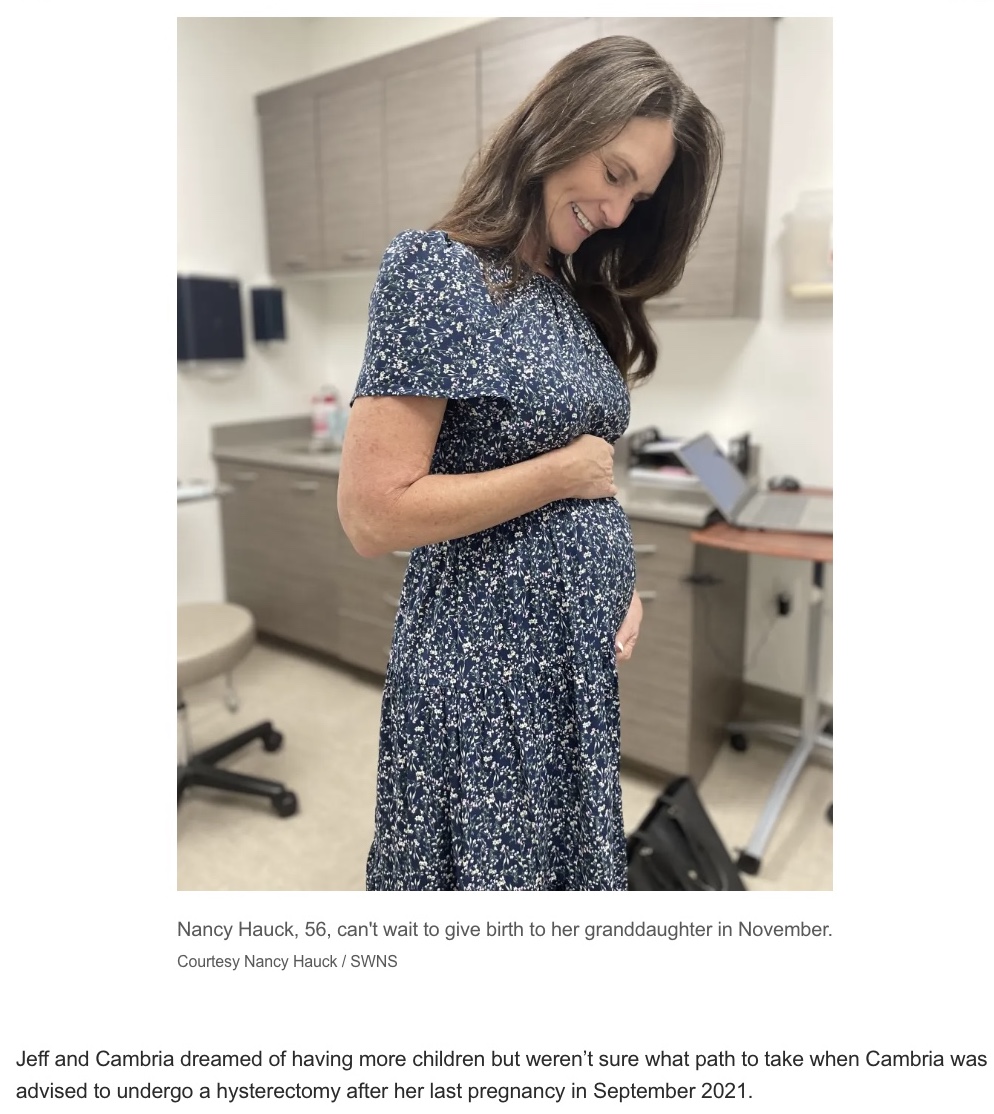 息子夫妻のために代理出産する56歳女性（画像は『New York Post　2022年9月22日付「I’m pregnant with my own son’s baby」（Courtesy Nancy Hauck / SWNS）』のスクリーンショット）