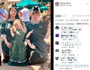 キャストと同じ衣装のブライアーちゃん（画像は『Brittany Beard　2022年8月26日付Facebook「This is what it looks like when you take your 3 year old to the Spirit Halloween store and she absolutely insists on buying the creepiest baby doll you’ve ever set eyes on.」』のスクリーンショット）