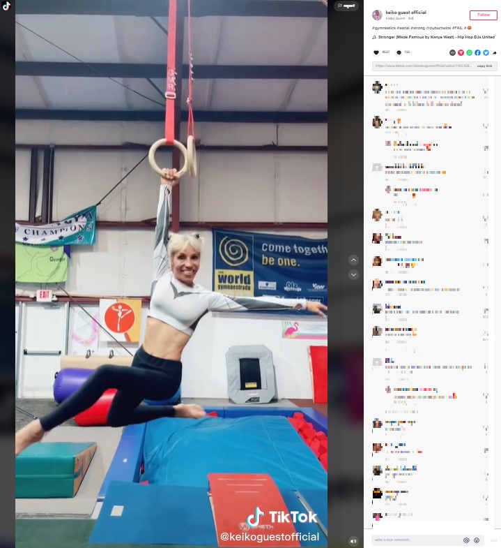 70歳から始めたというエアリアルフープ（画像は『Keiko Guest　2022年9月8日付TikTok「＃gymnastics ＃aerial」』のスクリーンショット）