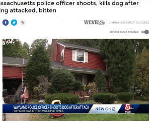 噛みつかれた警察官は玄関先で家主と話していたところだった（画像は『WCVB　2022年10月4日付「Massachusetts police officer shoots, kills dog after being attacked, bitten」』のスクリーンショット）
