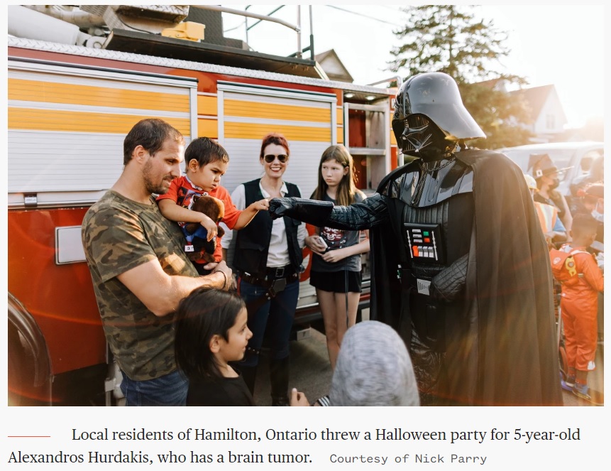 余命わずかのアレクサンドロス君（画像は『TODAY　2022年9月22日付「More than 1,000 strangers throw early Halloween bash for boy, 5, with terminal cancer」（Courtesy of Nick Parry）』のスクリーンショット）