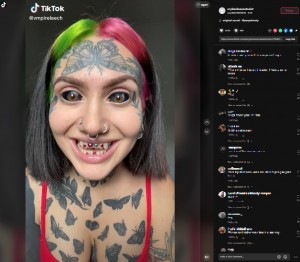 奇抜なタトゥーを入れるオリランさん（画像は『user88278931676　2022年11月10日付TikTok』のスクリーンショット）