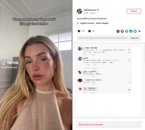 タトゥーへの批判に対して「気にしない」とロッティ（画像は『Lottie Moss　2022年12月10日付TikTok』のスクリーンショット）