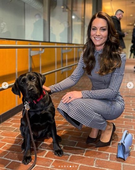 ラブラドール犬の隣で微笑むキャサリン皇太子妃（画像は『The Prince and Princess of Wales　2022年12月5日付Instagram「Thank you Boston!」』のスクリーンショット）