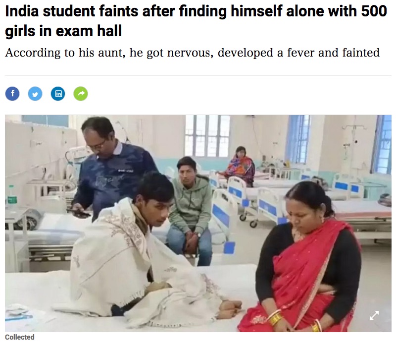 試験が続行できなかった17歳少年（画像は『Dhaka Tribune　2023年2月3日付「India student faints after finding himself alone with 500 girls in exam hall」（Collected）』のスクリーンショット）