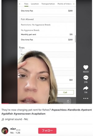 【海外発！Breaking News】ペットの魚の分まで家賃が必要？　驚きの契約内容が物議を醸す（米）＜動画あり＞