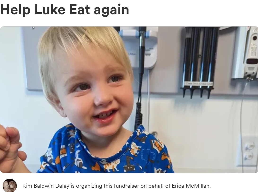 ボタン電池を誤飲した1歳男児（画像は『GoFundMe　2023年1月19日付「Help Luke Eat again」』のスクリーンショット）