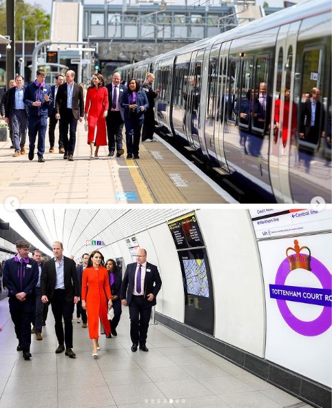 ロンドン横断鉄道「エリザベス線」を利用して移動。乗り降りした駅のホームを歩くウィリアム皇太子とキャサリン皇太子妃（画像は『The Prince and Princess of Wales　2023年5月4日付Instagram「Saying a big thank you to the transport and hospitality workers who will be working so hard across the ＃Coronation weekend」』のスクリーンショット）