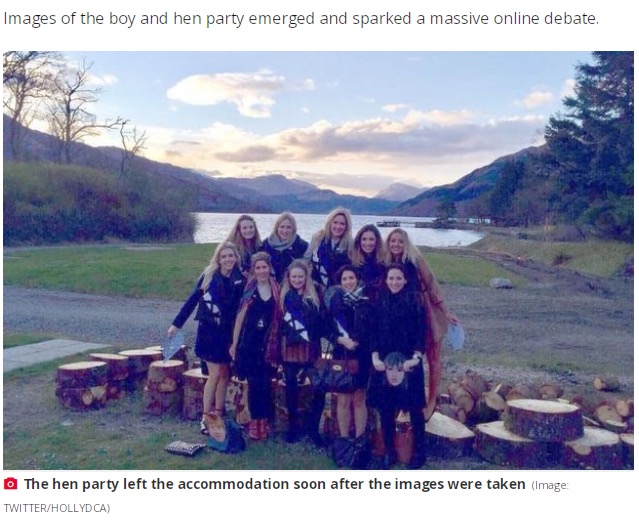 バチェロレッテパーティーで集まった10人の女性たちが湖の前で、セルフタイマーで何枚か集合写真を撮ったところ、見知らぬ人物が写っていた（画像は『The Daily Star　2023年8月8日付「Hen party flees Scottish beauty spot after haunting group photo unearths lake tragedy」（Image: TWITTER/HOLLYDCA）』のスクリーンショット）