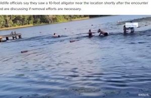 逃げ惑う子供たちの救助に向かった保護者は、アリゲーターの注意をロープで逸らそうとした（画像は『KHOU　2023年9月16日付「Popular swimming spots at Huntsville State Park closed to the public after alligator sightings」』のスクリーンショット）