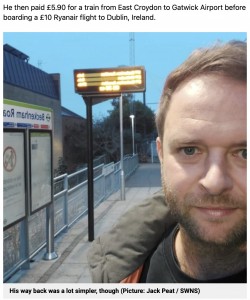 イギリス在住の男性は2022年9月、6万円超の電車代を節約するため格安航空会社のフライトなどを乗り継いで5400円で行けることを証明していた（画像は『Metro　2022年9月14日付「Football fan spent ￡33 on flights up north for journey that cost ￡389 by train」（Picture: Jack Peat / SWNS）』のスクリーンショット）