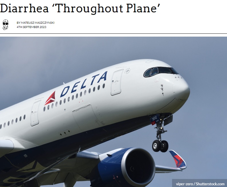 米デルタ航空のフライトで今年9月、出発から約1時間後に緊急着陸。原因は乗客の下痢だった（画像は『PYOK　2023年9月4日付「Delta Air Flight to Barcelona Forced to U-Turn to Atlanta Because a Passenger Suffered Diarrhea ‘Throughout Plane’」（viper-zero / Shutterstock.com）』のスクリーンショット）