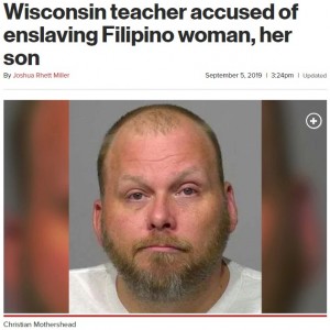 2019年9月、米ウィスコンシン州の高校教師が裁判所へ出廷。彼は出会い系で知り合ったフィリピン人女性をアメリカに呼び寄せ、奴隷扱いしたことが明るみに出た（画像は『New York Post　2019年9月5日付「Wisconsin teacher accused of enslaving Filipino woman, her son」（Milwaukee County Jail）』のスクリーンショット）