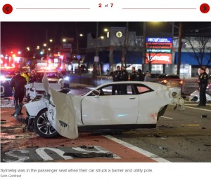 米ニューヨーク州で今年1月、前夜からかなりの量の酒を飲んでいた男が時速160キロで運転し、車が大破。同乗していた妊娠中の婚約者が死亡した（画像は『New York Post　2023年1月30日付「Accused drunken driver breaks down after learning pregnant fiancée died in NYC wreck」（Seth Gottfried）』のスクリーンショット）