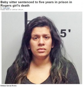 米アーカンソー州で2017年10月、生後8か月の女児を殺害した女。5年の実刑判決を受けた女に対して、女児の母親は「あなたを赦す」と吐露していた（画像は『Northwest Arkansas Democrat-Gazette　2018年3月27日付「Baby sitter sentenced to five years in prison in Rogers girl’s death」』のスクリーンショット）