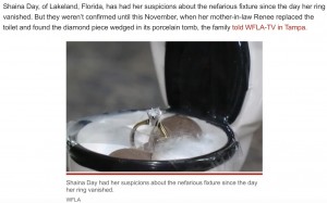 米フロリダ州の女性は2002年頃、ダイヤモンドの婚約指輪を失くしてしまった。しかし2022年11月、トイレ工事を依頼した配管工が便器に詰まっていた指輪を見つけたという（画像は『New York Post　2022年12月28日付「Couple find lost diamond engagement ring ― in their toilet ― after 21 years」（WFLA）』のスクリーンショット）