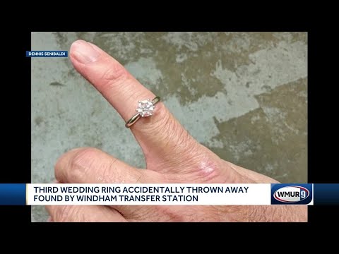 米ニューハンプシャー州のゴミ中継施設で、ゴミの山から見つかったダイヤモンドの結婚指輪。作業員の努力に加え、タイミングが重なった末の“幸運な発見”だった（画像は『WMUR-TV　2023年11月27日公開 YouTube「3rd wedding ring accidentally thrown away in 2 years found by Windham Transfer Station」』のサムネイル）