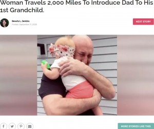 オハイオ州に住む父親に2020年の夏、ようやく娘に会わせることができた女性。初孫を初めて抱きしめた祖父は感激の涙を流していた（画像は『InspireMore.com　2020年9月11日付「Woman Travels 2,000 Miles To Introduce Dad To His 1st Grandchild.」（Instagram）』のスクリーンショット）