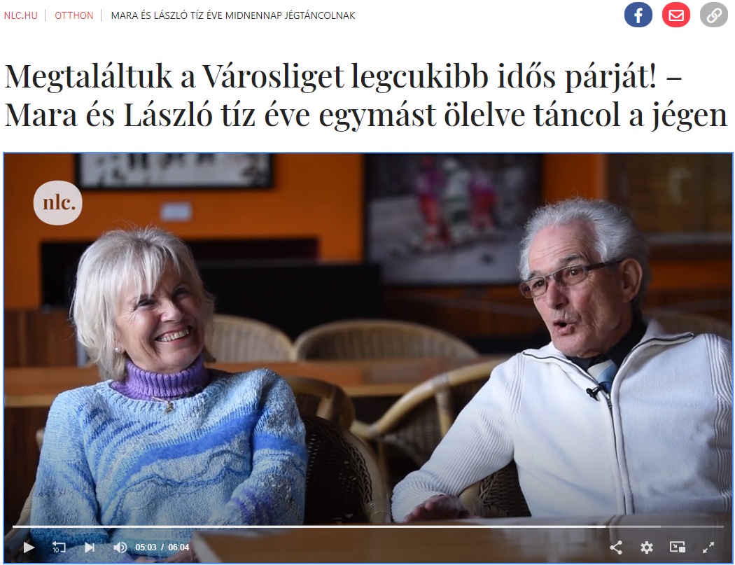 インタビューに応じ、深い友情で結ばれていると明かす2人。がんサバイバーのラースローさんにとって、マーラさんとスケートをすることは治療にもなっているという（画像は『nlc - Neked. Veled. Érted.　2023年2月14日付「Megtaláltuk a Városliget legcukibb idős párját! – Mara és László tíz éve egymást ölelve táncol a jégen」』のスクリーンショット）