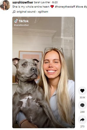 豪シドニーに暮らす女性が2021年6月、TikTokに投稿した飼い犬の動画が話題に。犬は「ビューティフル」という言葉に敏感で、可愛い反応を見せていた（『Sarah Lawther　TikTok「She is my whole entire heart』より）