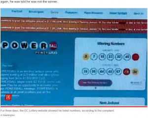 当選番号を記載したウェブサイトには、請負業者のミスで一時的に本来の当選番号とは違う数字が載ってしまった（『New York Post　「Powerball player John Cheeks denied ＄340M lottery jackpot over website ‘mistake’」（4 Washington）』より）