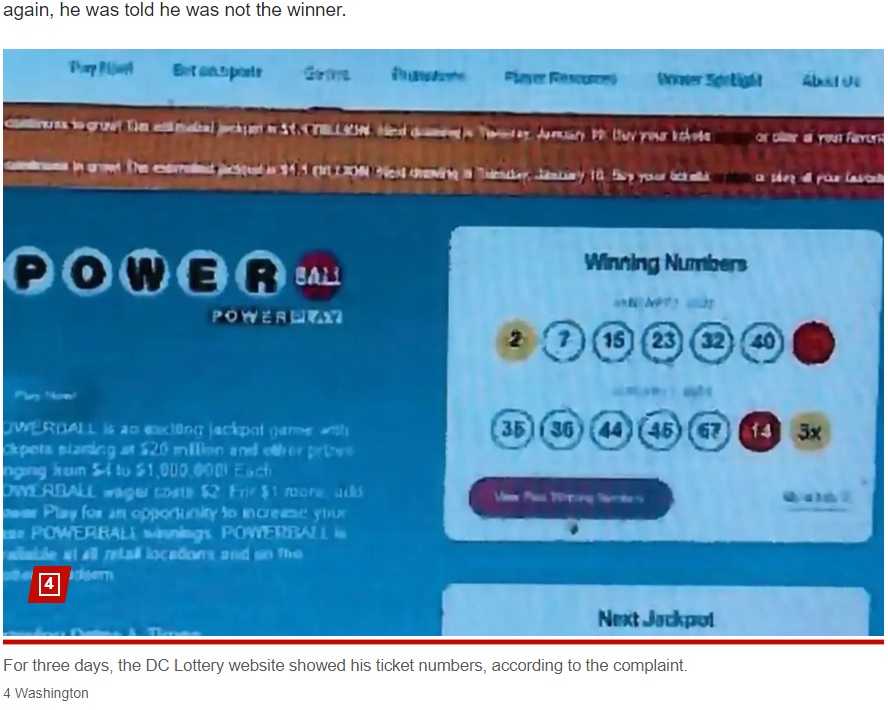 当選番号を記載したウェブサイトには、請負業者のミスで一時的に本来の当選番号とは違う数字が載ってしまった（『New York Post　「Powerball player John Cheeks denied ＄340M lottery jackpot over website ‘mistake’」（4 Washington）』より）