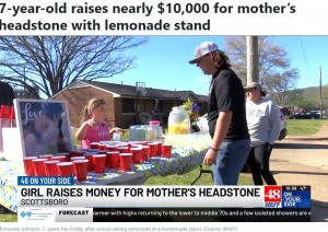 エモリーちゃんのレモネードスタンドの噂は瞬く間に広がり、1カップ1ドル（約154円）のレモネードにチップを払う人も多く、中には100ドル札を置いていく人もいたそうだ（『WDBJ　「7-year-old raises nearly ＄10,000 for mother’s headstone with lemonade stand」（Source: WAFF）』より）