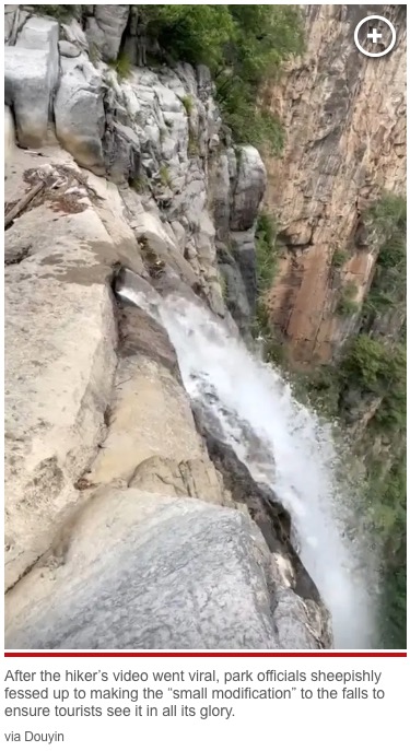 中国当局は「常に見応えがあるように、ポンプとパイプで改良を加えた」と明かしている（『New York Post　「Unnatural wonder: China’s most famous waterfall goes viral after video reveals embarrassing discovery」（via Douyin）』より）
