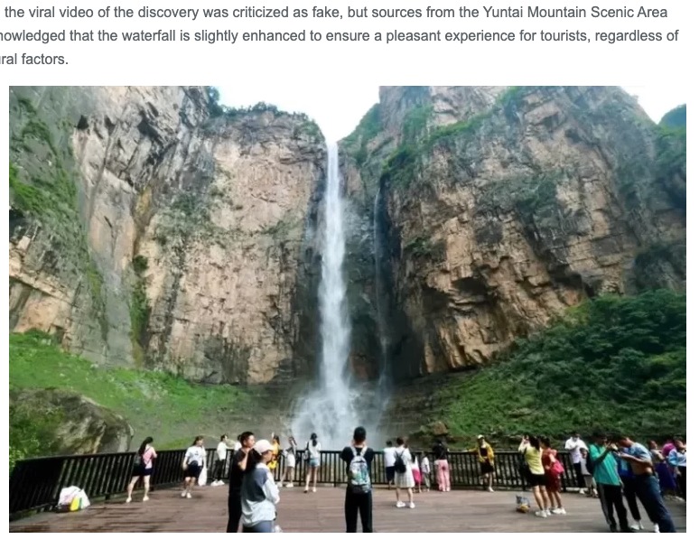 「中国で最も壮観な滝」と言われる河南省の雲台滝、実は人工的な手が加えられていた（『Oddity Central　「Asia’s Most Spectacular Waterfall Is Apparently Artificially Enhanced」』より）