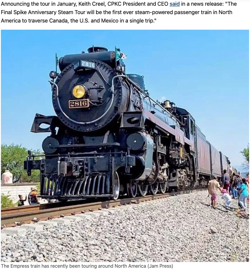 北米で「エンプレス（Empress）」の愛称で親しまれている蒸気機関車。メキシコで現地時間3日、悲惨な事故が発生した（『UNILAD　「Woman tragically struck and killed by train while trying to take a selfie」（Jam Press）』より）
