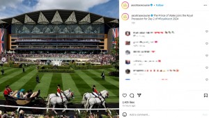 「ロイヤルアスコット」2日目のロイヤルパレード。ウィリアム皇太子とカミラ王妃を乗せた馬車が先頭を走った（『Official Ascot ＆ Royal Ascot　Instagram「The Prince of Wales joins the Royal Procession for Day 2 of ＃RoyalAscot 2024」』より）