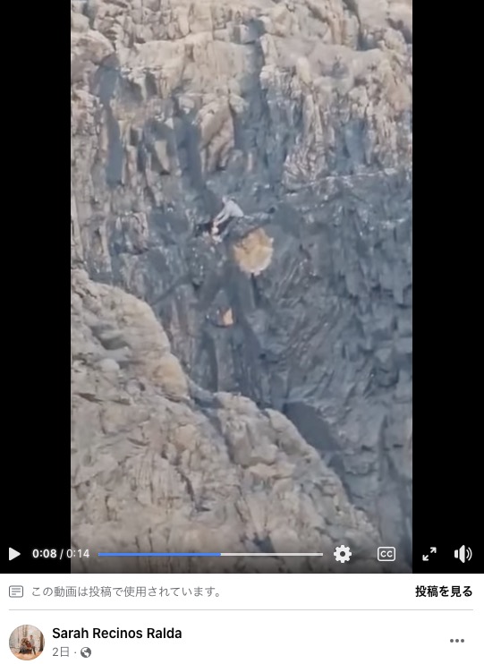 崖の途中にしがみついているかのような状態で発見されたマリ（『Sarah Recinos Ralda　Facebook「UPDATE on Mali: she’s been found and saved from the cliffs below the lighthouse by a group of amazing people. 」』より）