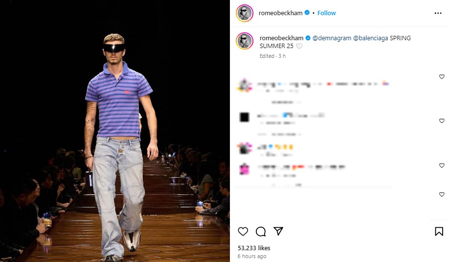 「バレンシアガ」のランウェイを歩くロメオ。ファンからは「カッコいい！」と称賛の声が集まった（『ROMEO　Instagram「＠demnagram ＠balenciaga SPRING SUMMER 25」』より）